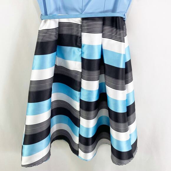 FASHION LINE Vintage 90s Blue Striped Off Shoulder V-Neck Midi Dress NWT - Picture 7 of 9